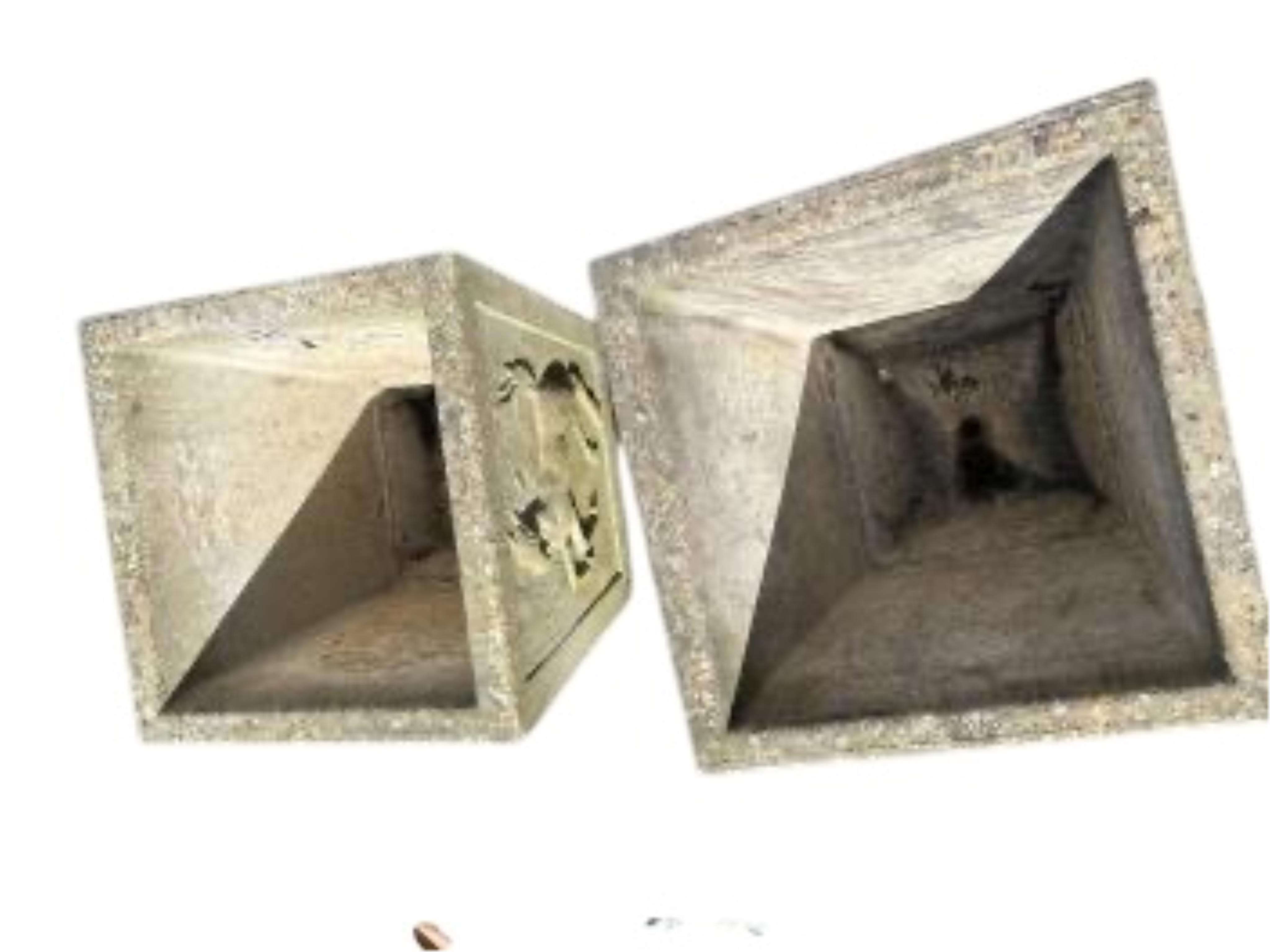 A pair of square reconstituted stone garden planters, width 44cm, height 44cm